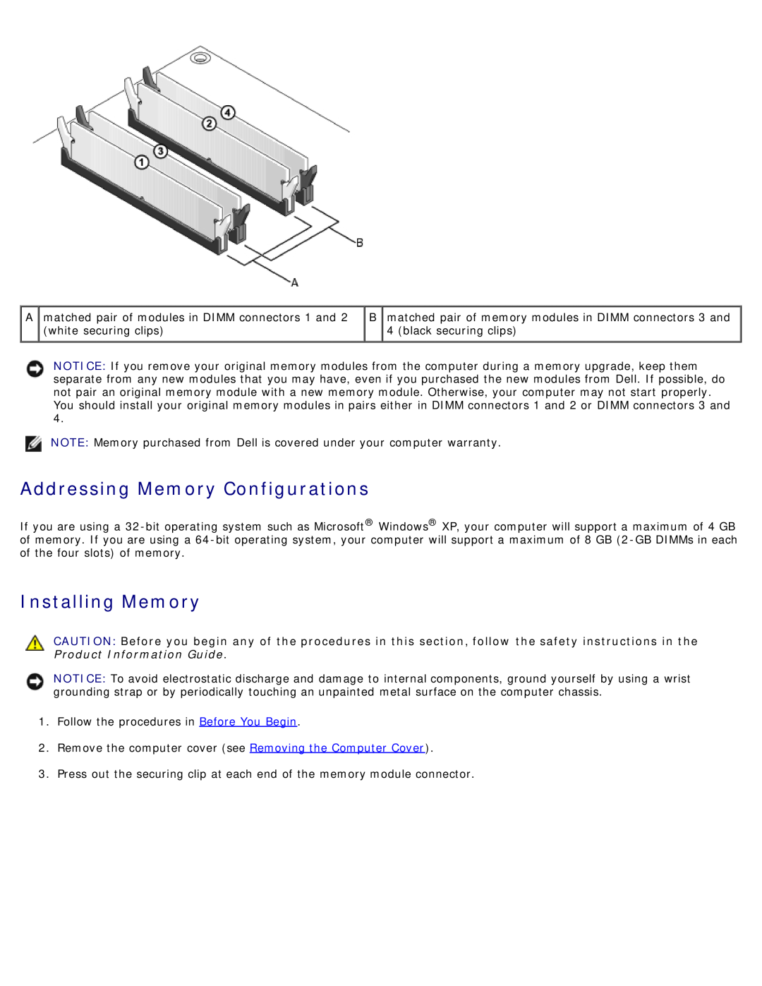 Dell 710 H2C, DCDO service manual Addressing Memory Configurations, Installing Memory 