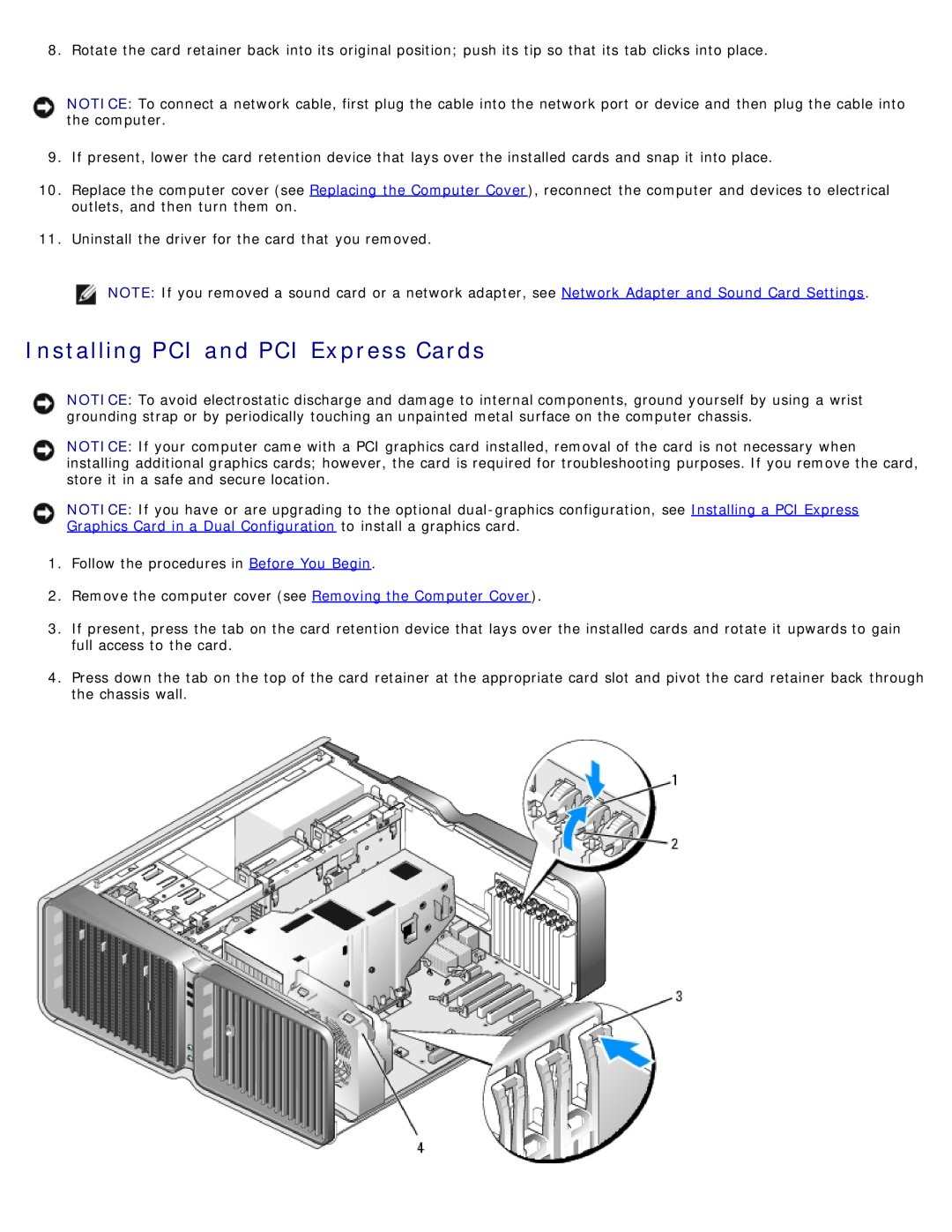 Dell DCDO, 710 H2C service manual Installing PCI and PCI Express Cards 