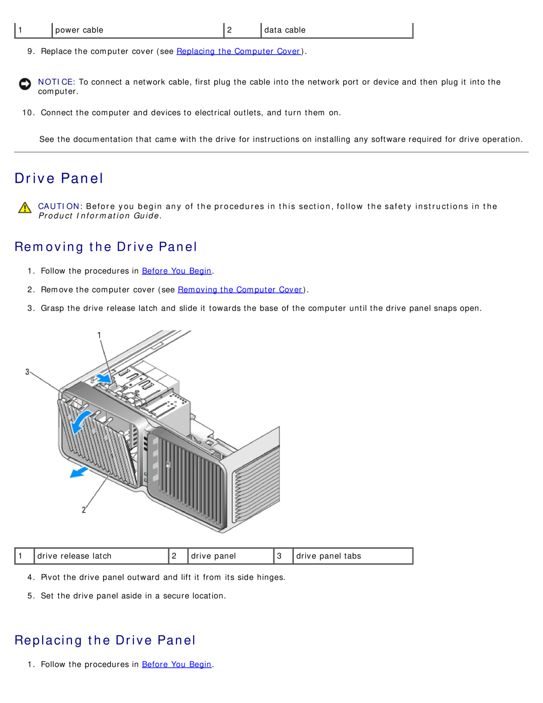Dell 710 H2C, DCDO service manual Removing the Drive Panel, Replacing the Drive Panel 