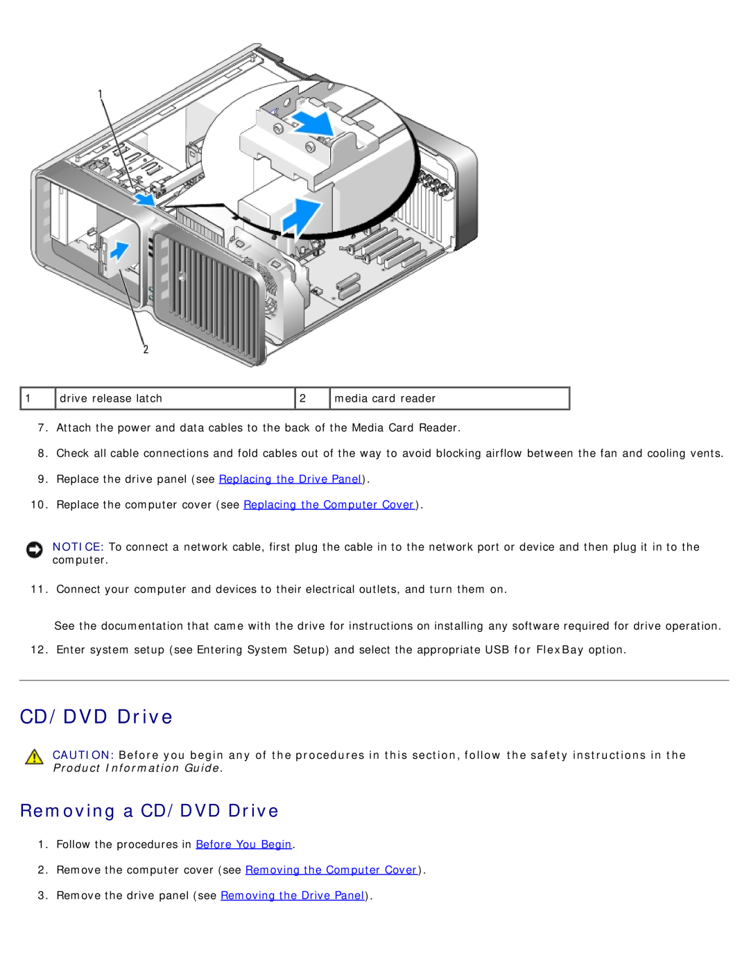 Dell DCDO, 710 H2C service manual Removing a CD/DVD Drive 