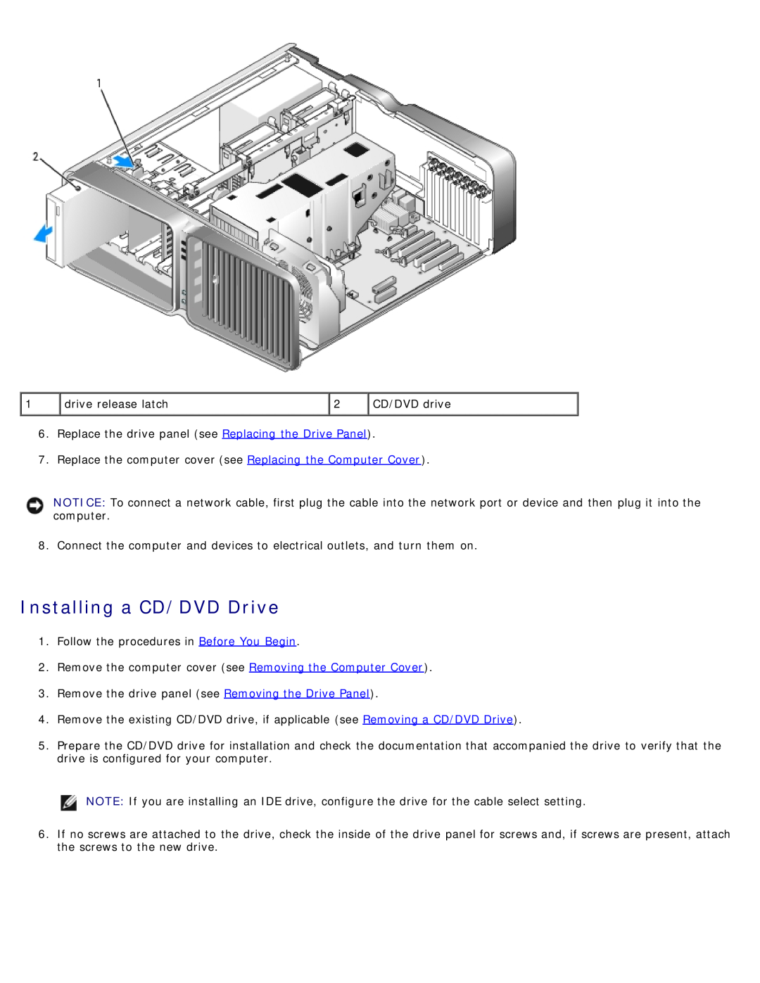 Dell DCDO, 710 H2C service manual Installing a CD/DVD Drive 