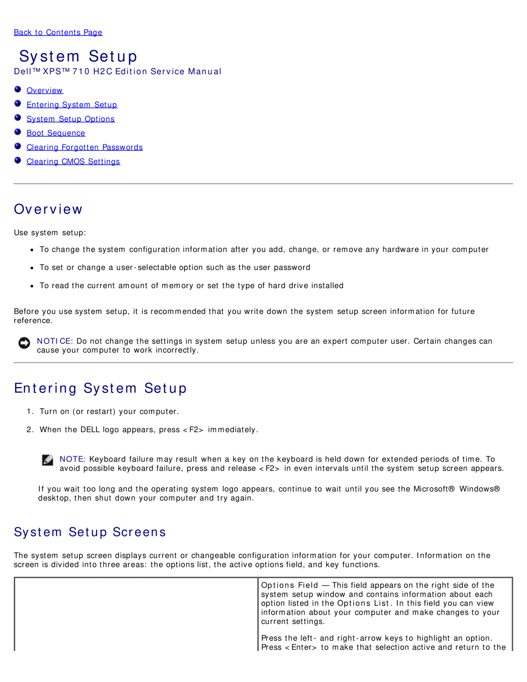 Dell DCDO Overview, Entering System Setup, System Setup Screens, Dell XPS 710 H2C Edition Service Manual 