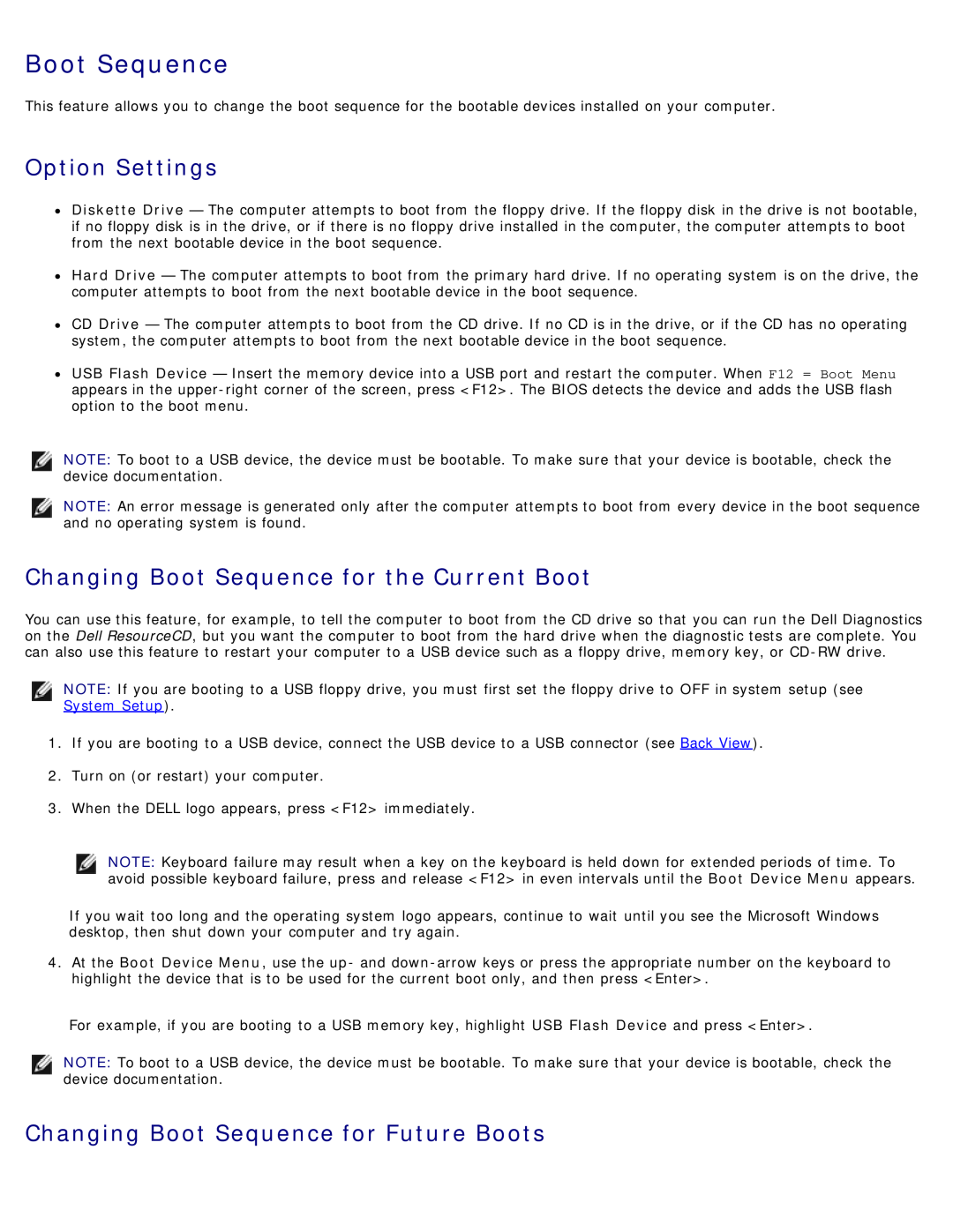 Dell DCDO Option Settings, Changing Boot Sequence for the Current Boot, Changing Boot Sequence for Future Boots 