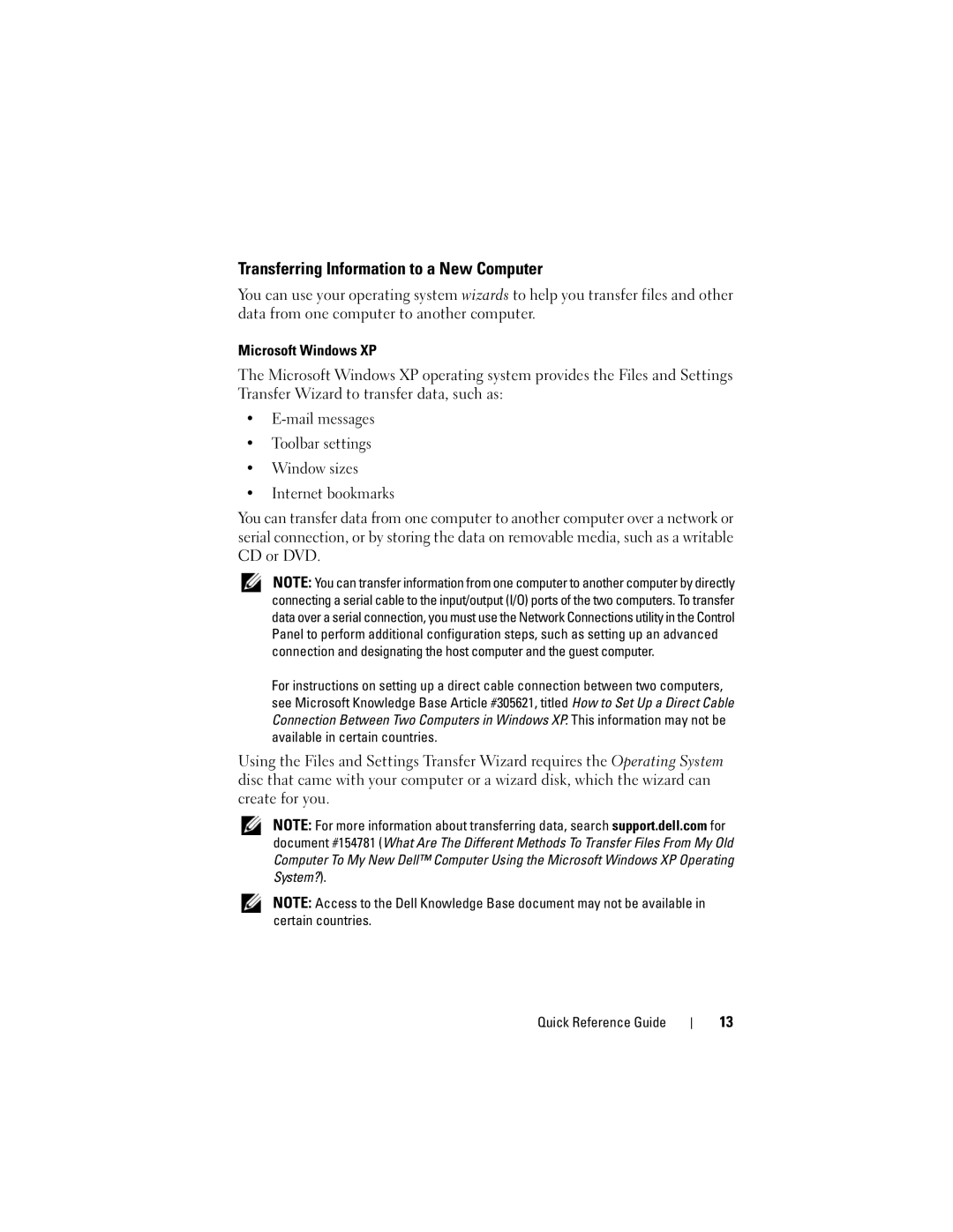 Dell DCDO manual Transferring Information to a New Computer, Microsoft Windows XP 