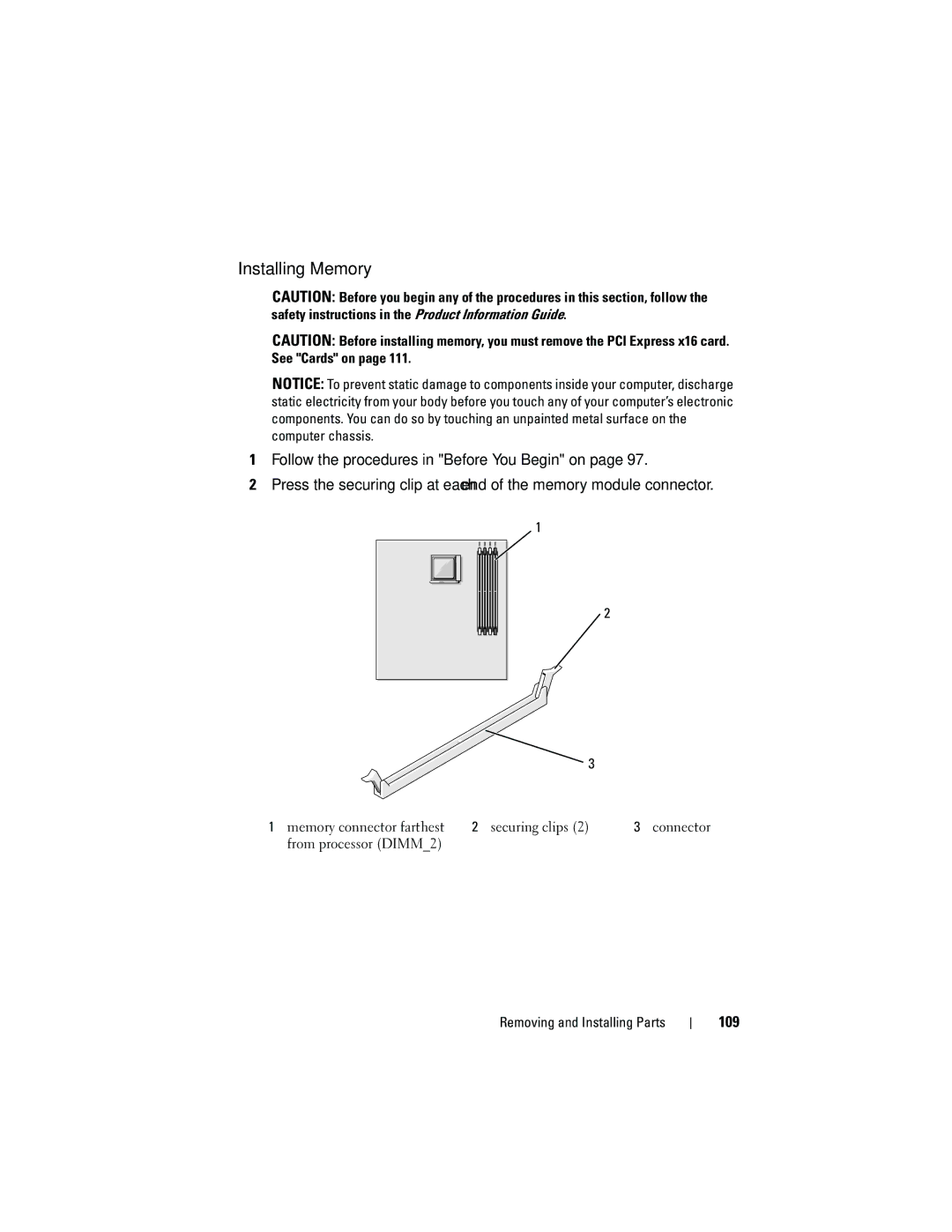 Dell DCMA owner manual Installing Memory, 109 