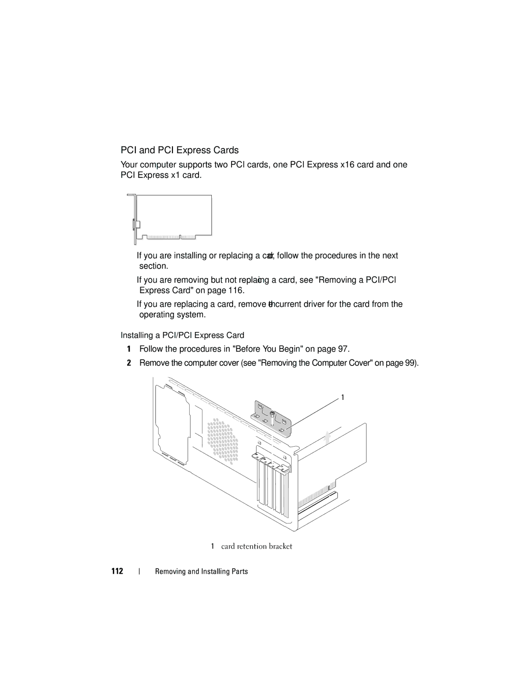 Dell DCMA owner manual PCI and PCI Express Cards, 112 