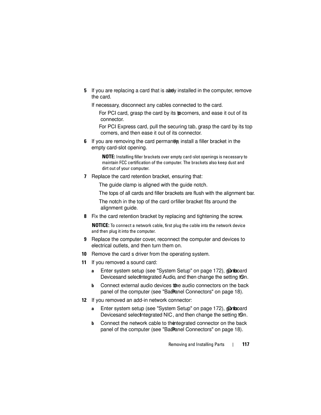 Dell DCMA owner manual If you removed an add-in network connector, 117 