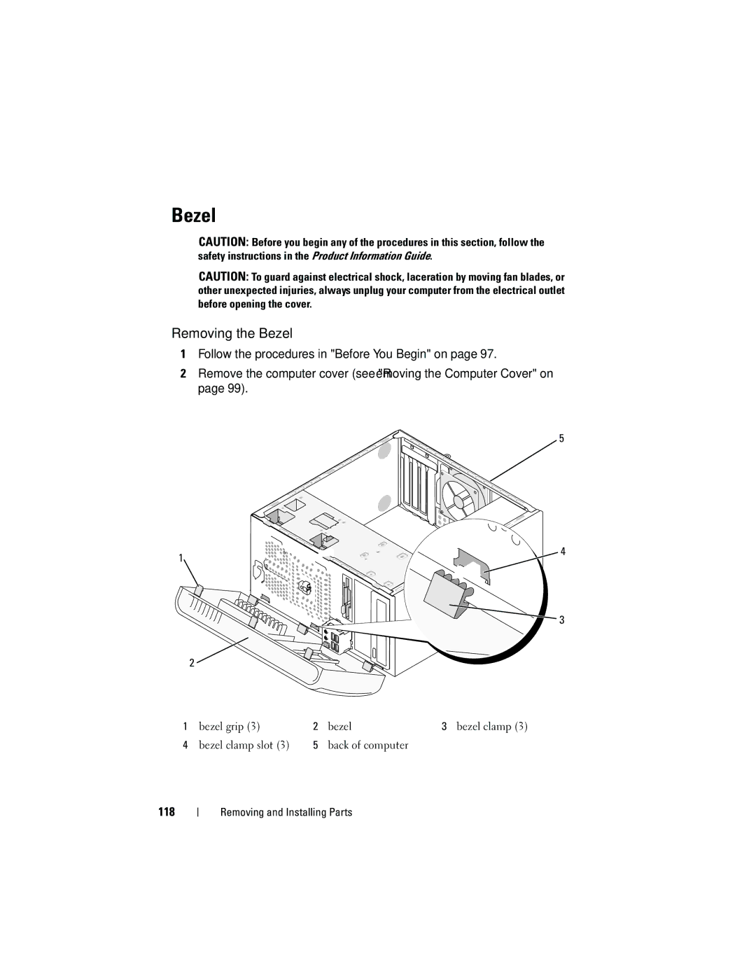 Dell DCMA owner manual Removing the Bezel, 118 