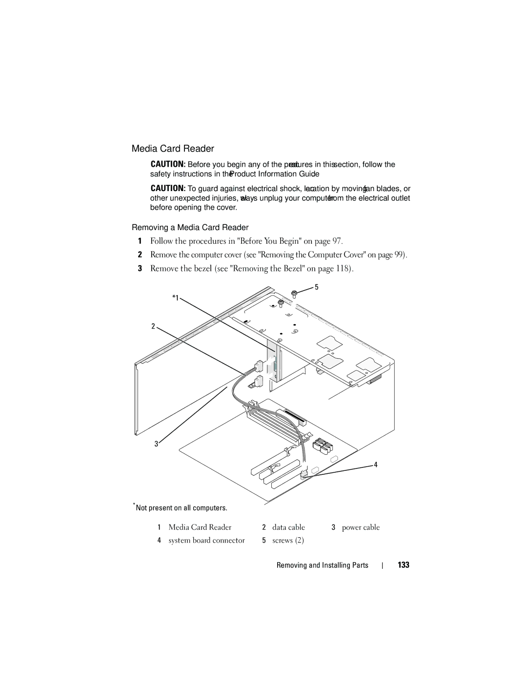 Dell DCMA owner manual Media Card Reader, 133 