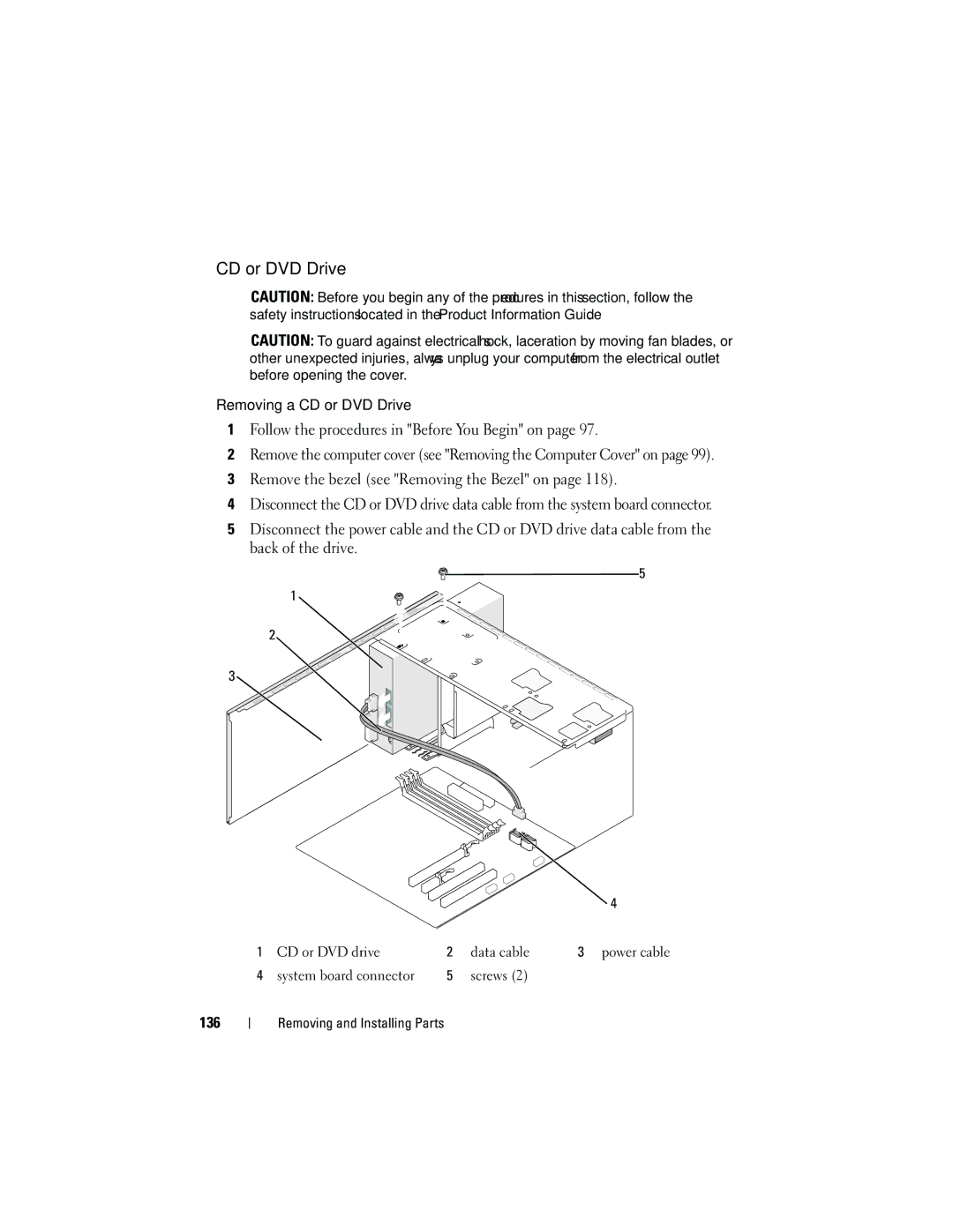 Dell DCMA owner manual CD or DVD Drive, 136 