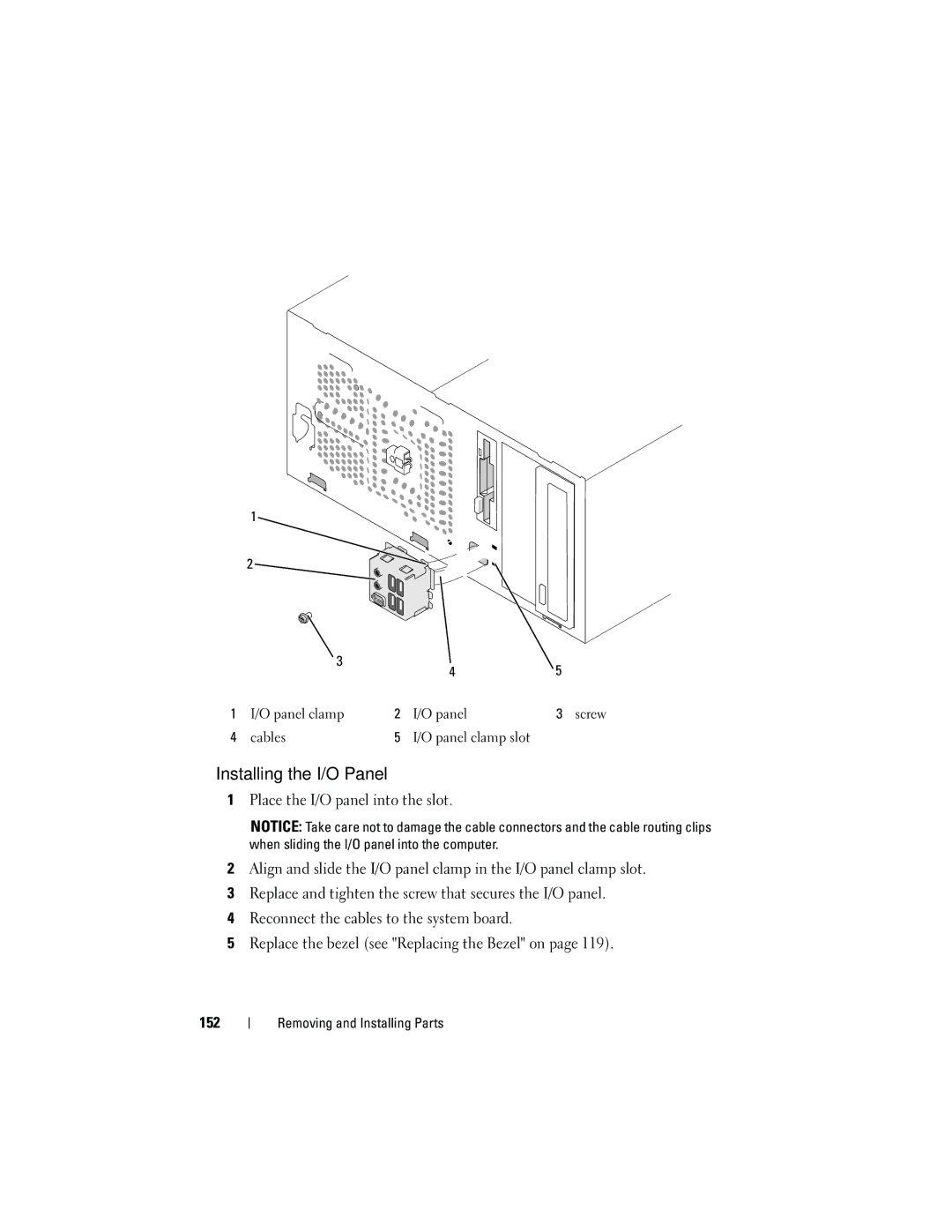 Dell DCMA owner manual Installing the I/O Panel 