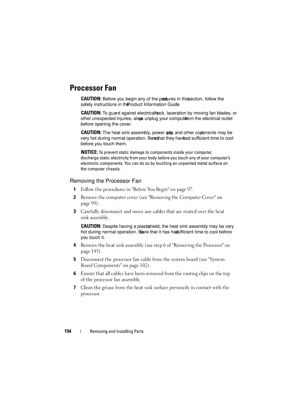 Dell DCMA owner manual Removing the Processor Fan 