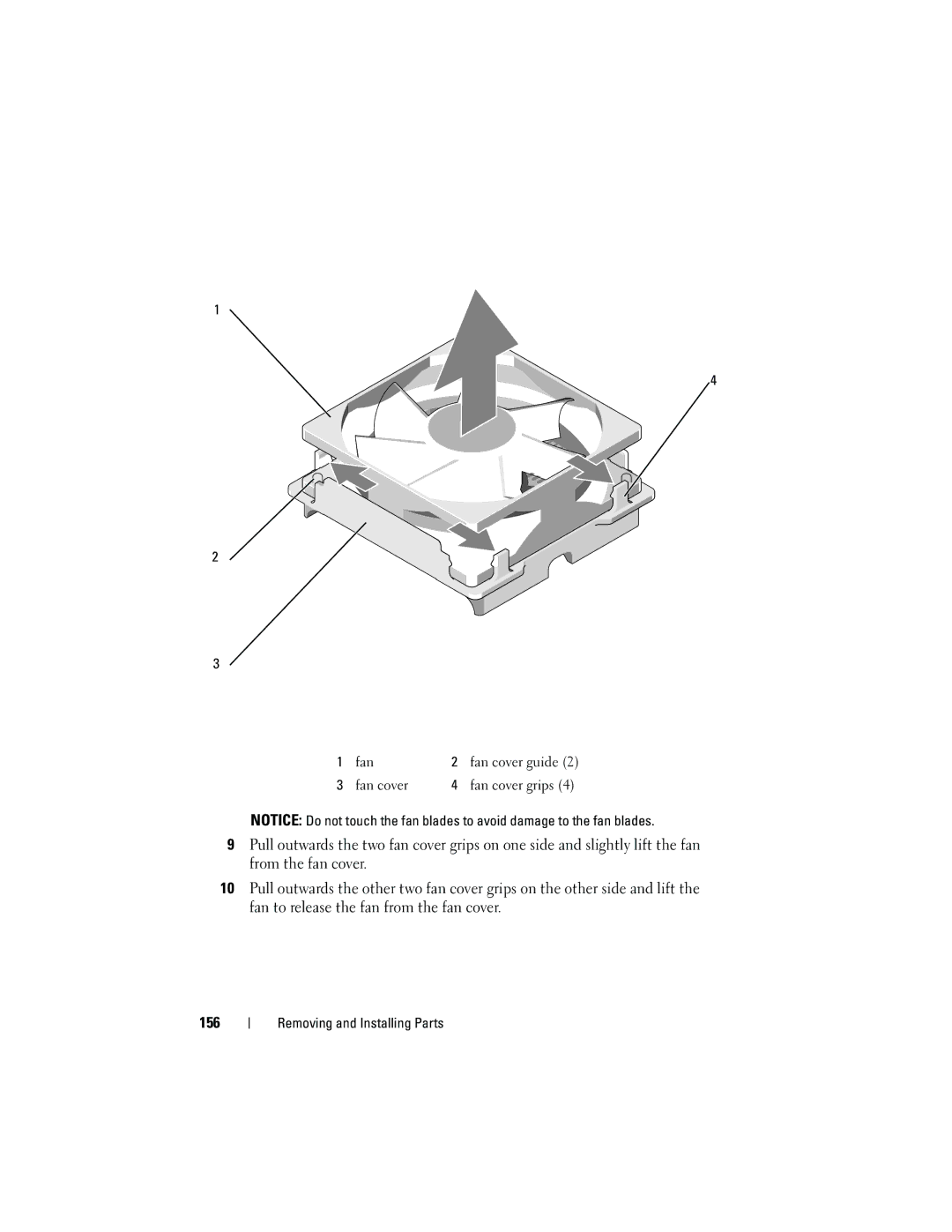 Dell DCMA owner manual Fan Fan cover guide Fan cover grips 