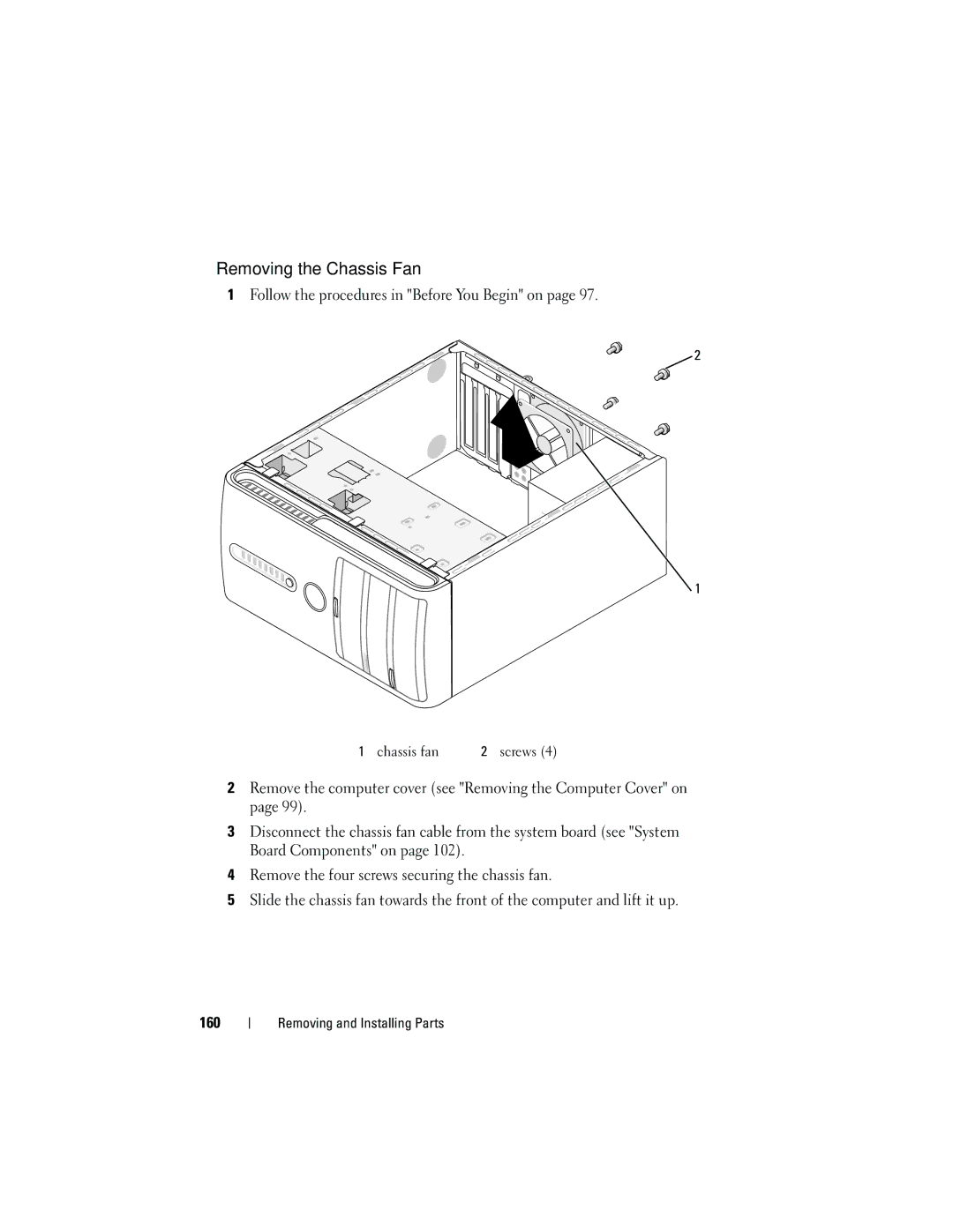 Dell DCMA owner manual Removing the Chassis Fan, Follow the procedures in Before You Begin on 