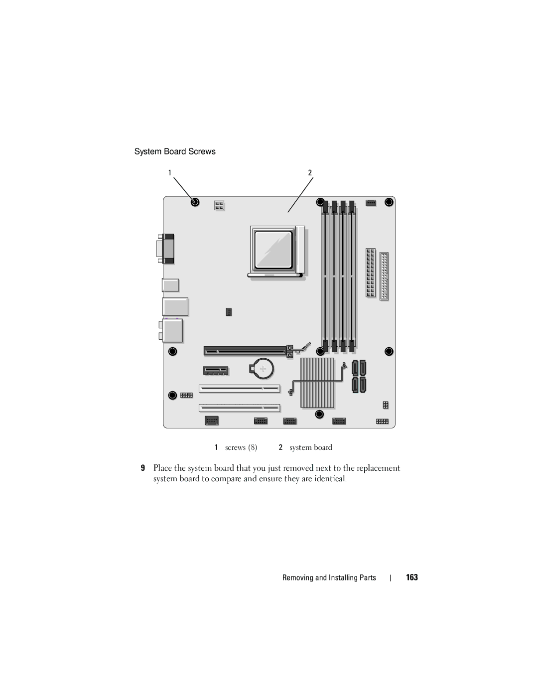 Dell DCMA owner manual System Board Screws, 163 