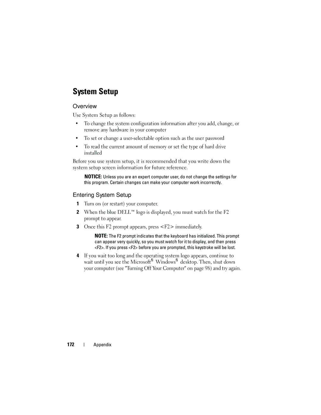 Dell DCMA owner manual Overview, Entering System Setup, 172 