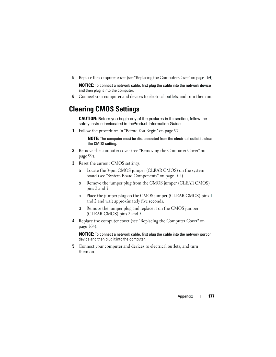 Dell DCMA owner manual Clearing Cmos Settings, 177 