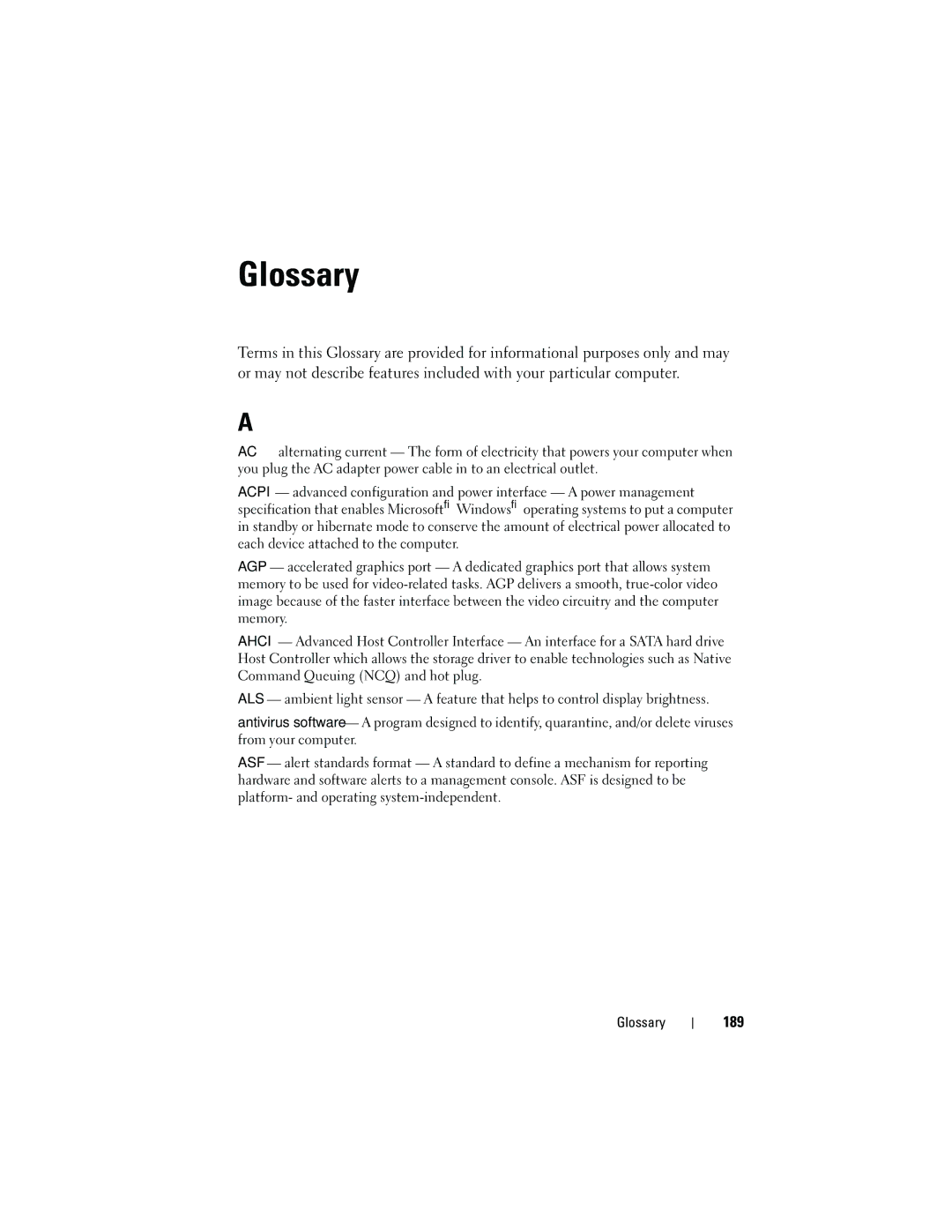 Dell DCMA owner manual 189, Glossary 