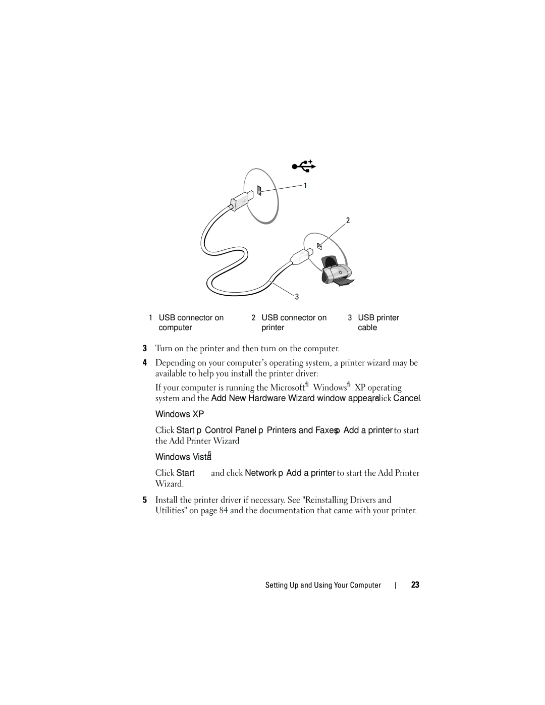 Dell DCMA owner manual Windows XP, Control Panel Printers and Faxes Add a printer to start, Windows Vista 