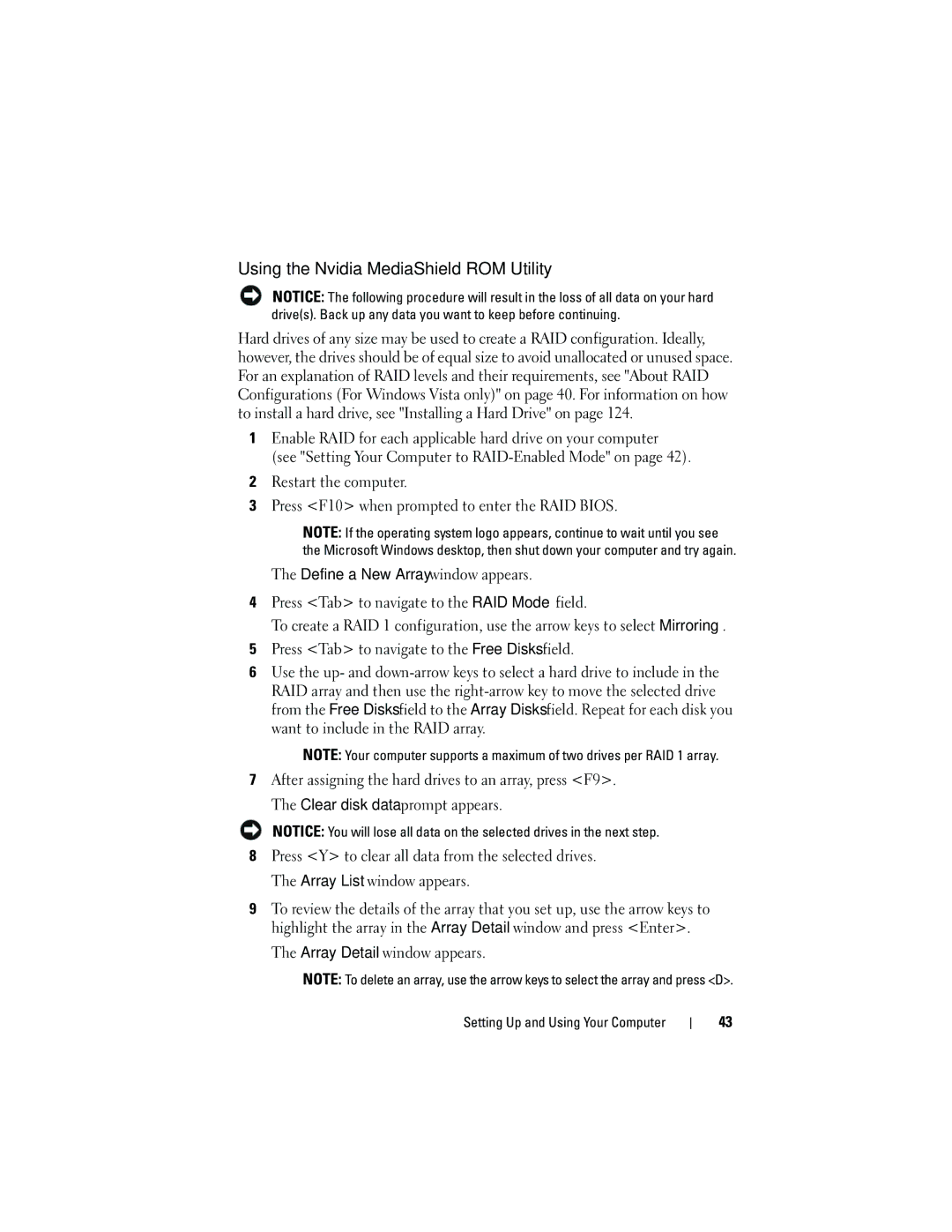 Dell DCMA owner manual Using the Nvidia MediaShield ROM Utility 