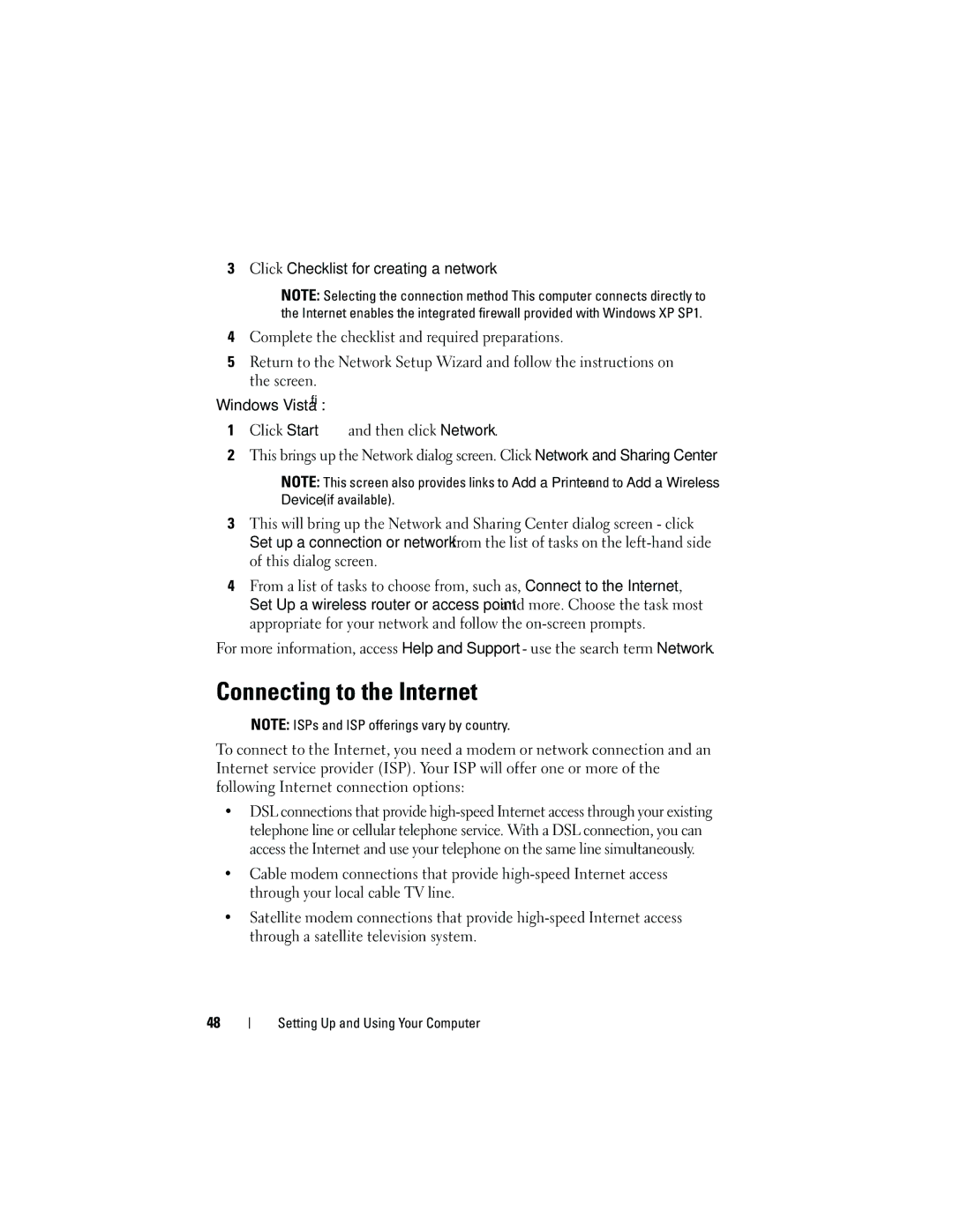 Dell DCMA owner manual Connecting to the Internet, Click Checklist for creating a network 