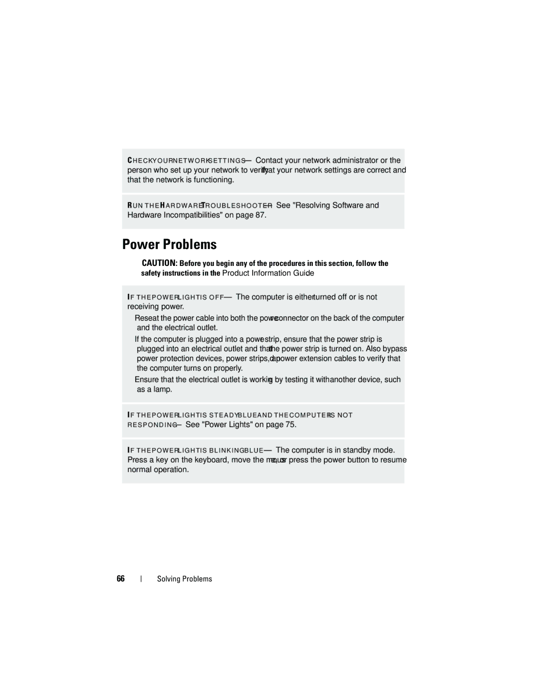 Dell DCMA owner manual Power Problems 