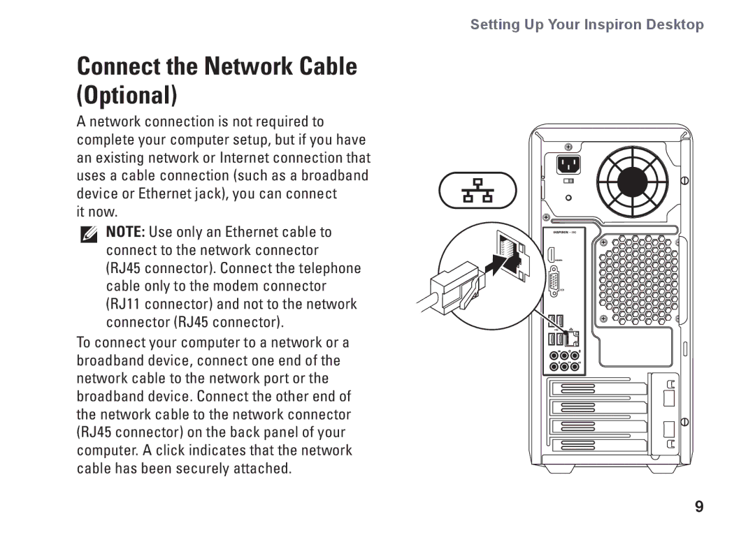 Dell 580, DCMF, 0WKG9DA00 setup guide Connect the Network Cable Optional, It now 