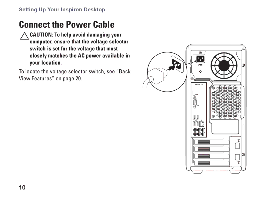 Dell DCMF, 0WKG9DA00, 580 setup guide Connect the Power Cable 