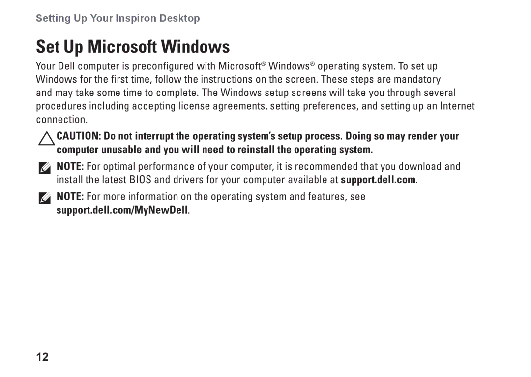 Dell DCMF, 0WKG9DA00, 580 setup guide Set Up Microsoft Windows 