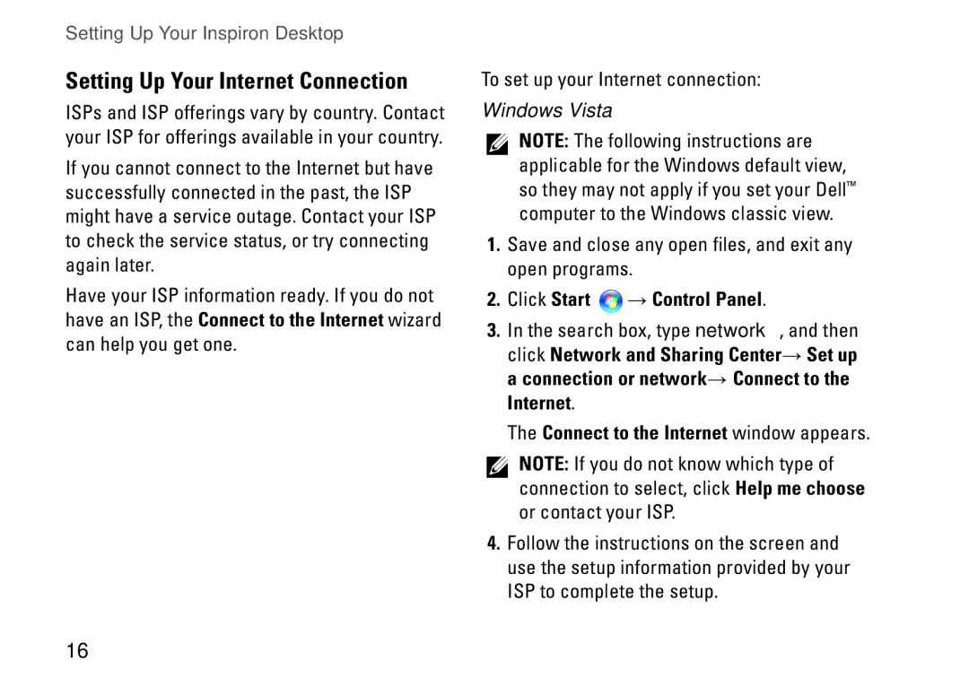 Dell DCMF, 0WKG9DA00, 580 setup guide Setting Up Your Internet Connection, Connect to the Internet window appears 