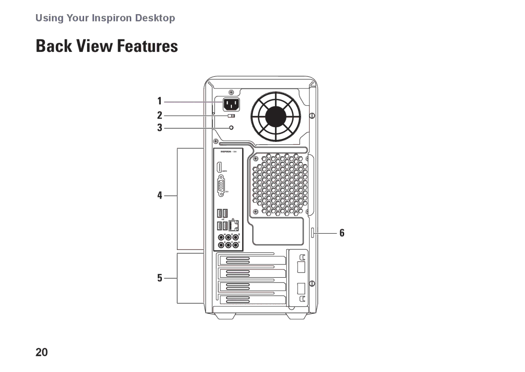 Dell DCMF, 0WKG9DA00, 580 setup guide Back View Features 