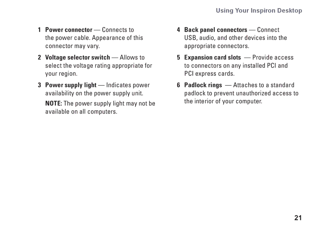 Dell 580, DCMF, 0WKG9DA00 setup guide Using Your Inspiron Desktop 