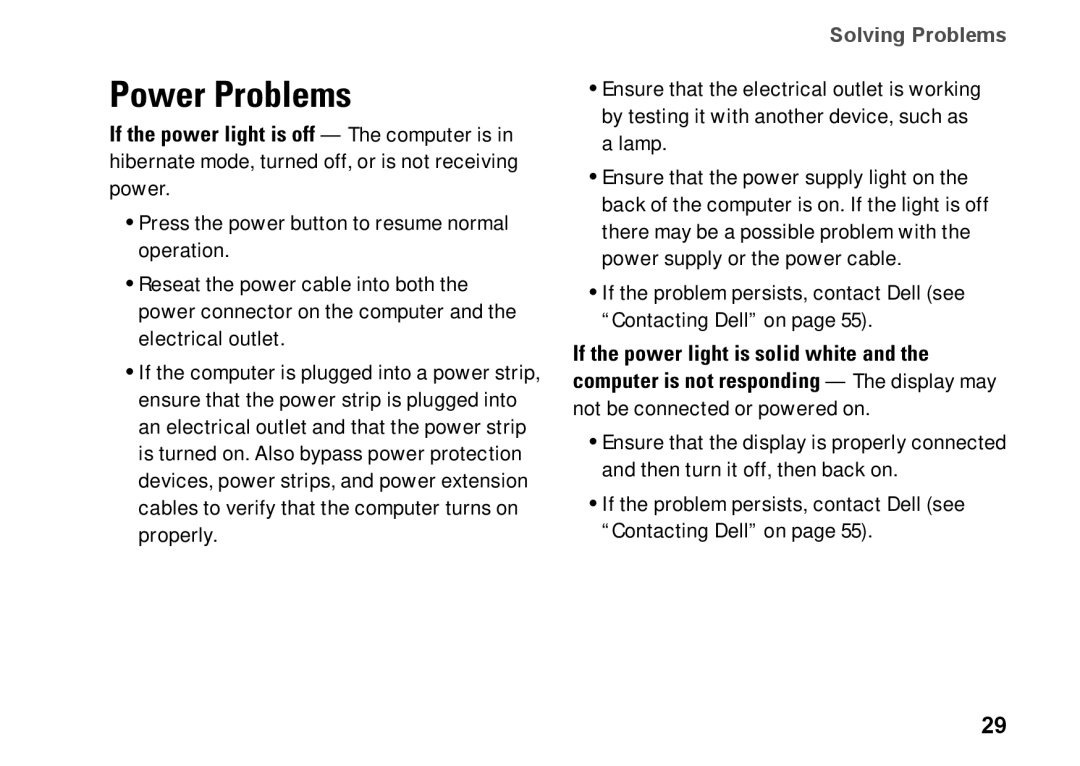 Dell 580, DCMF, 0WKG9DA00 setup guide Power Problems 