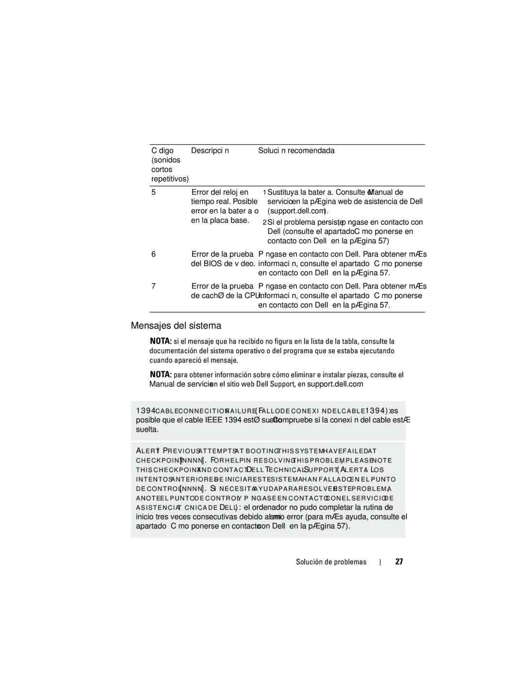 Dell DCMF manual Mensajes del sistema 