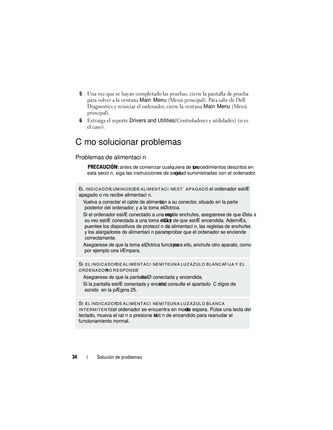 Dell DCMF manual Cómo solucionar problemas, Problemas de alimentación 