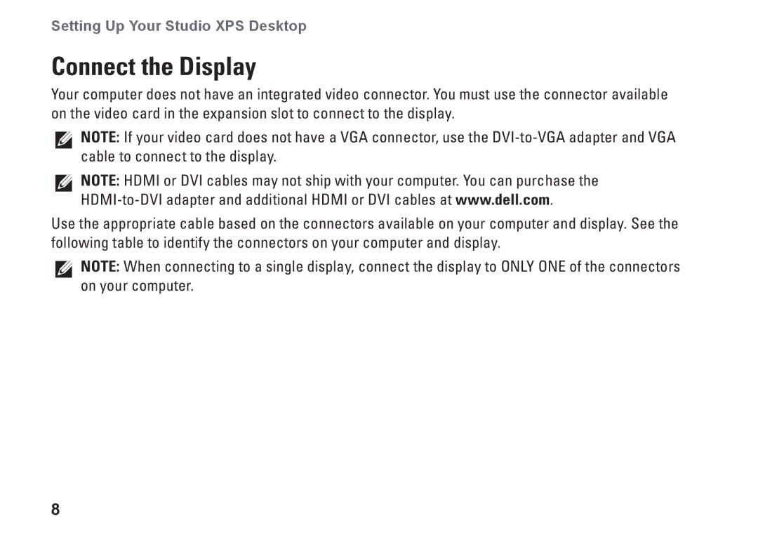 Dell 0NWK08A01, DCRM setup guide Connect the Display 