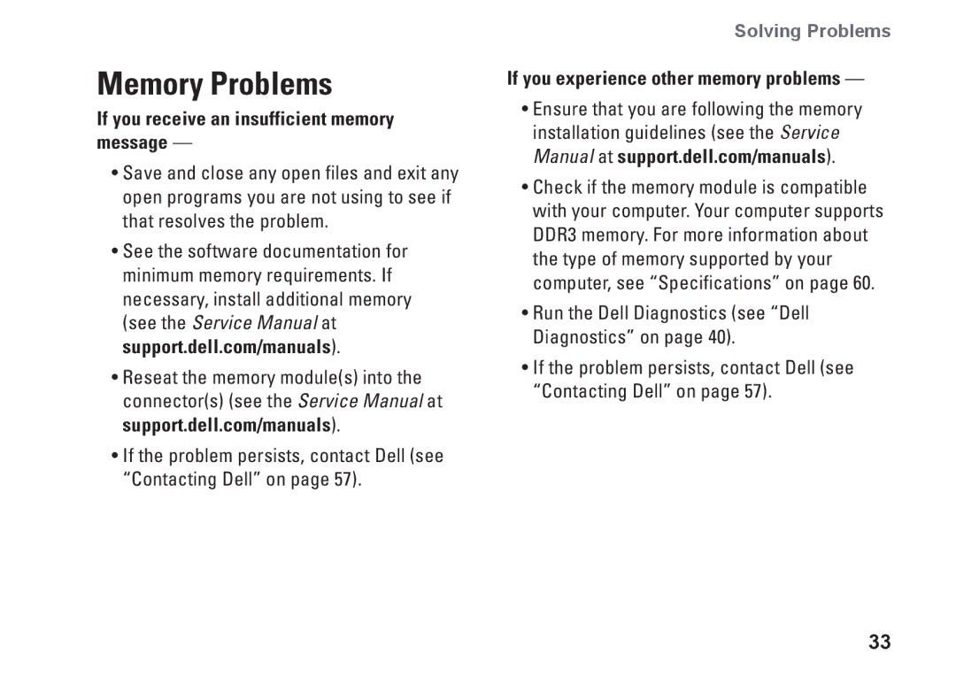 Dell NWK08, DCRM Memory Problems, If you receive an insufficient memory message, If you experience other memory problems 