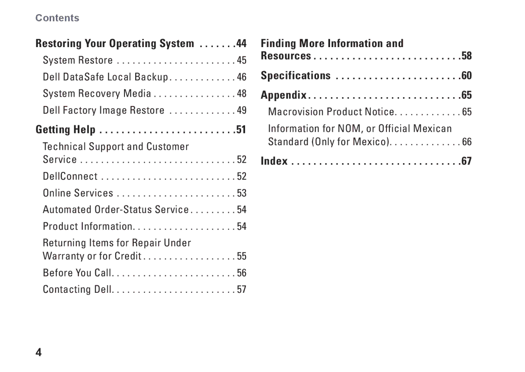 Dell DCRM, 0NWK08A01 setup guide Index 