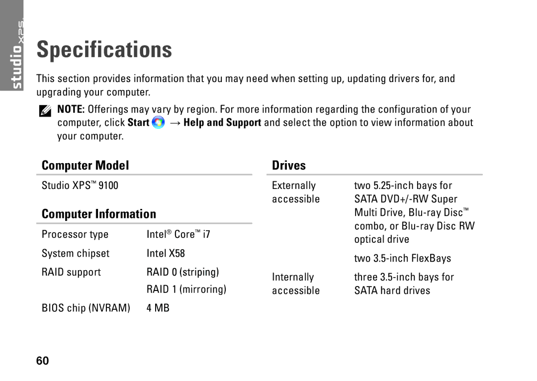 Dell DCRM, 0NWK08A01 setup guide Specifications, Computer Model, Computer Information, Drives 