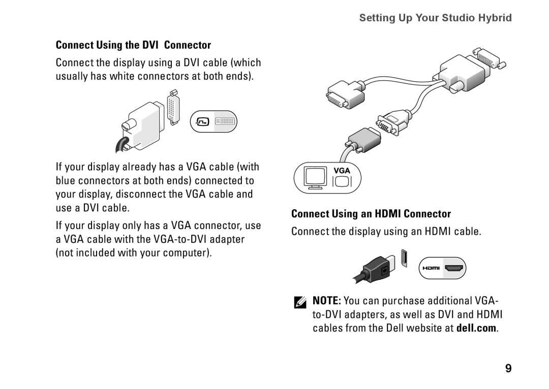 Dell DCSEA setup guide Connect Using the DVI Connector, Connect Using an Hdmi Connector 