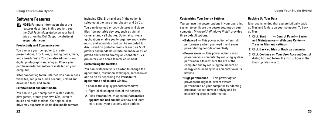 Dell DCSEA setup guide Software Features 