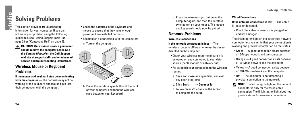 Dell DCSEA setup guide Solving Problems, Wireless Mouse or Keyboard Problems, Network Problems 