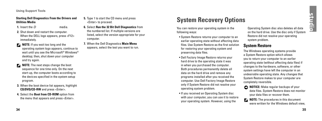 Dell DCSEA setup guide System Recovery Options, System Restore, Enter to proceed 