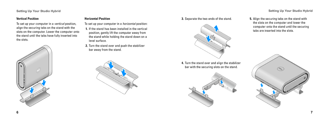 Dell DCSEA setup guide Setting Up Your Studio Hybrid, Vertical Position, Horizontal Position 