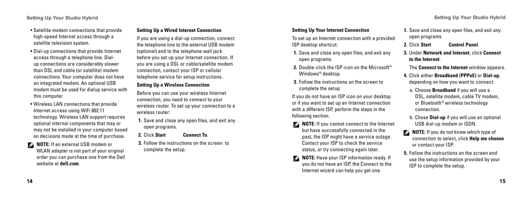 Dell DCSEA setup guide Setting Up a Wired Internet Connection, Setting Up a Wireless Connection, Click Start → Connect To 
