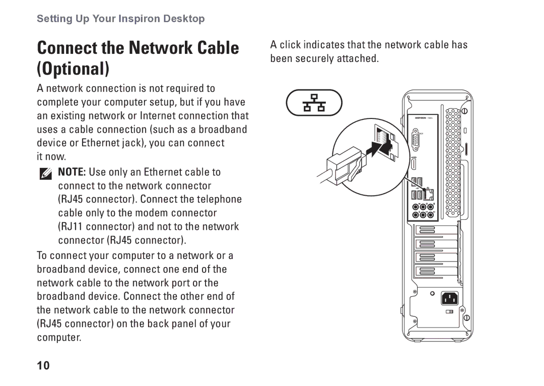 Dell DCSLE, 0C9NR5A00, 560s setup guide Connect the Network Cable Optional 