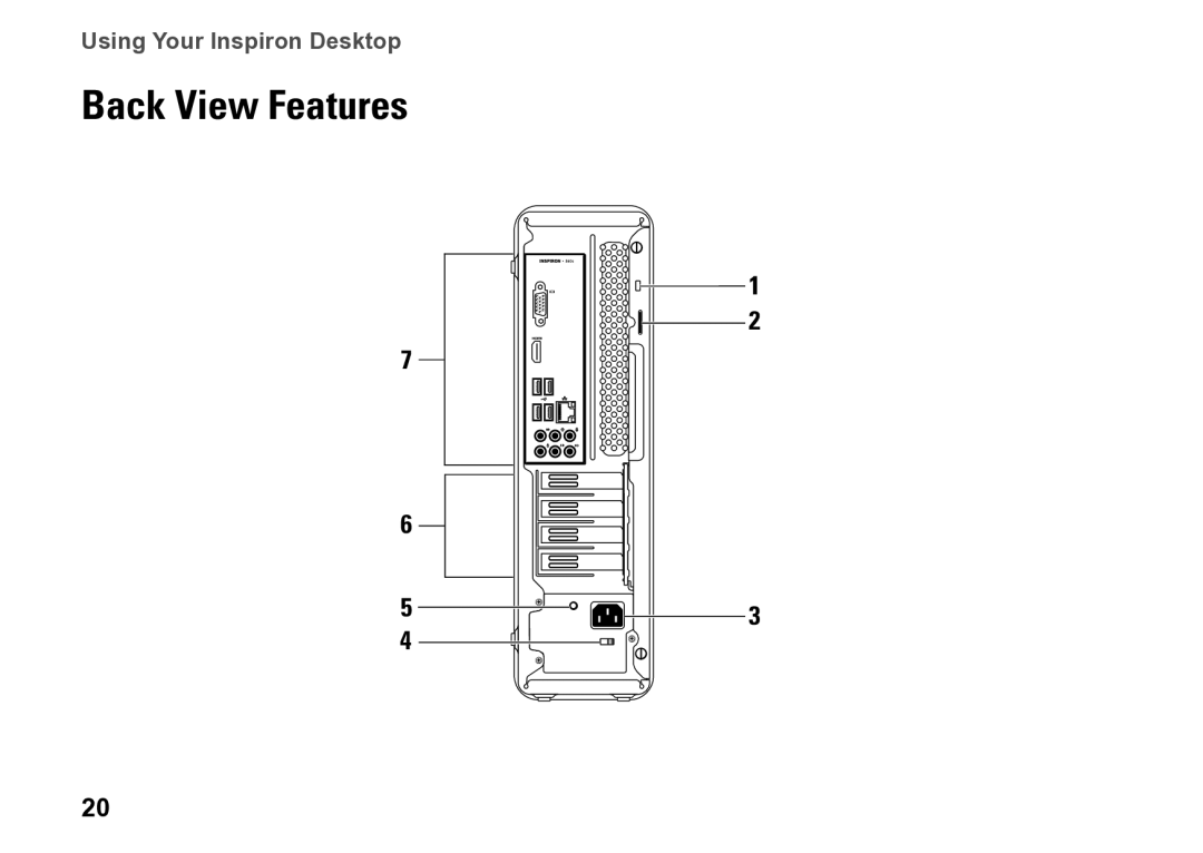 Dell 560s, DCSLE, 0C9NR5A00 setup guide Back View Features 