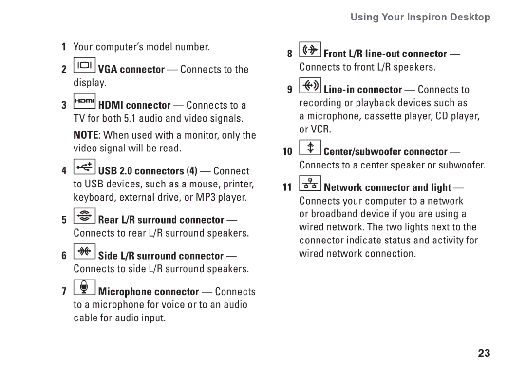 Dell 0C9NR5A00, DCSLE, 560s setup guide VGA connector Connects to the display 