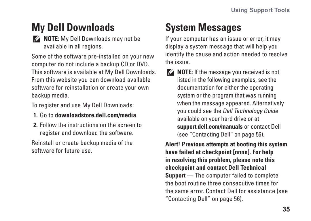 Dell 0C9NR5A00, DCSLE, 560s setup guide My Dell Downloads, System Messages 