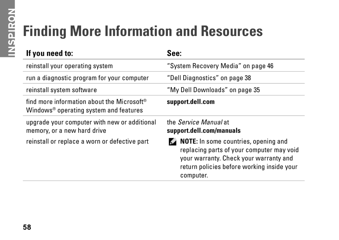 Dell DCSLE, 0C9NR5A00, 560s setup guide Finding More Information and Resources, If you need to See 